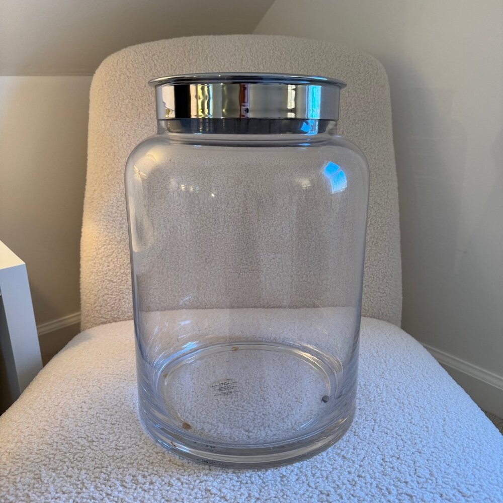 Extra Large 12.5" Pottery Barn Glass and Metal Canister